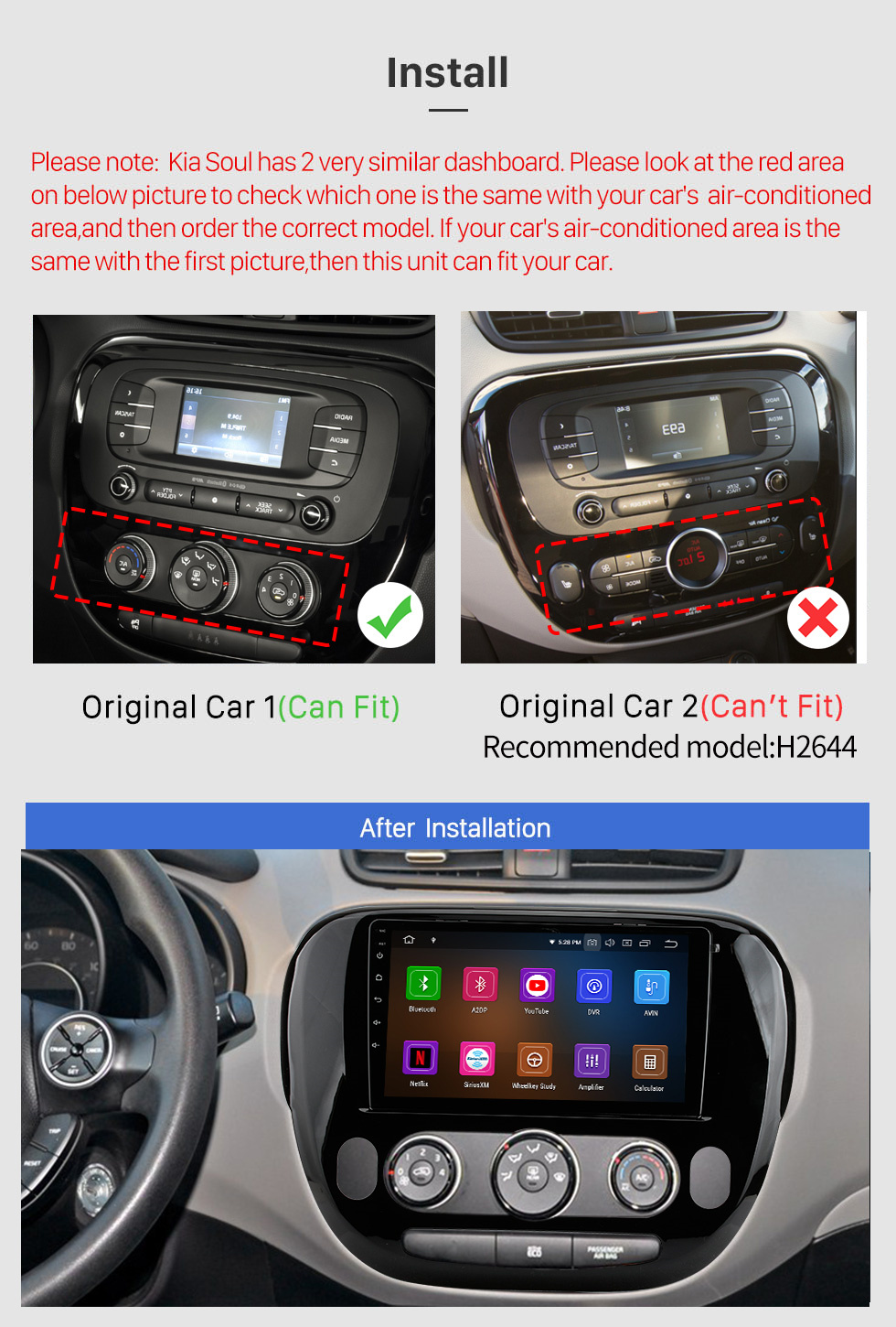 Seicane Rádio de carro Blutooth com navegação GPS Carplay para 2014 Kia Soul Android 12.0 com tela sensível ao toque WIFI com suporte Picture in Picture Câmera traseira