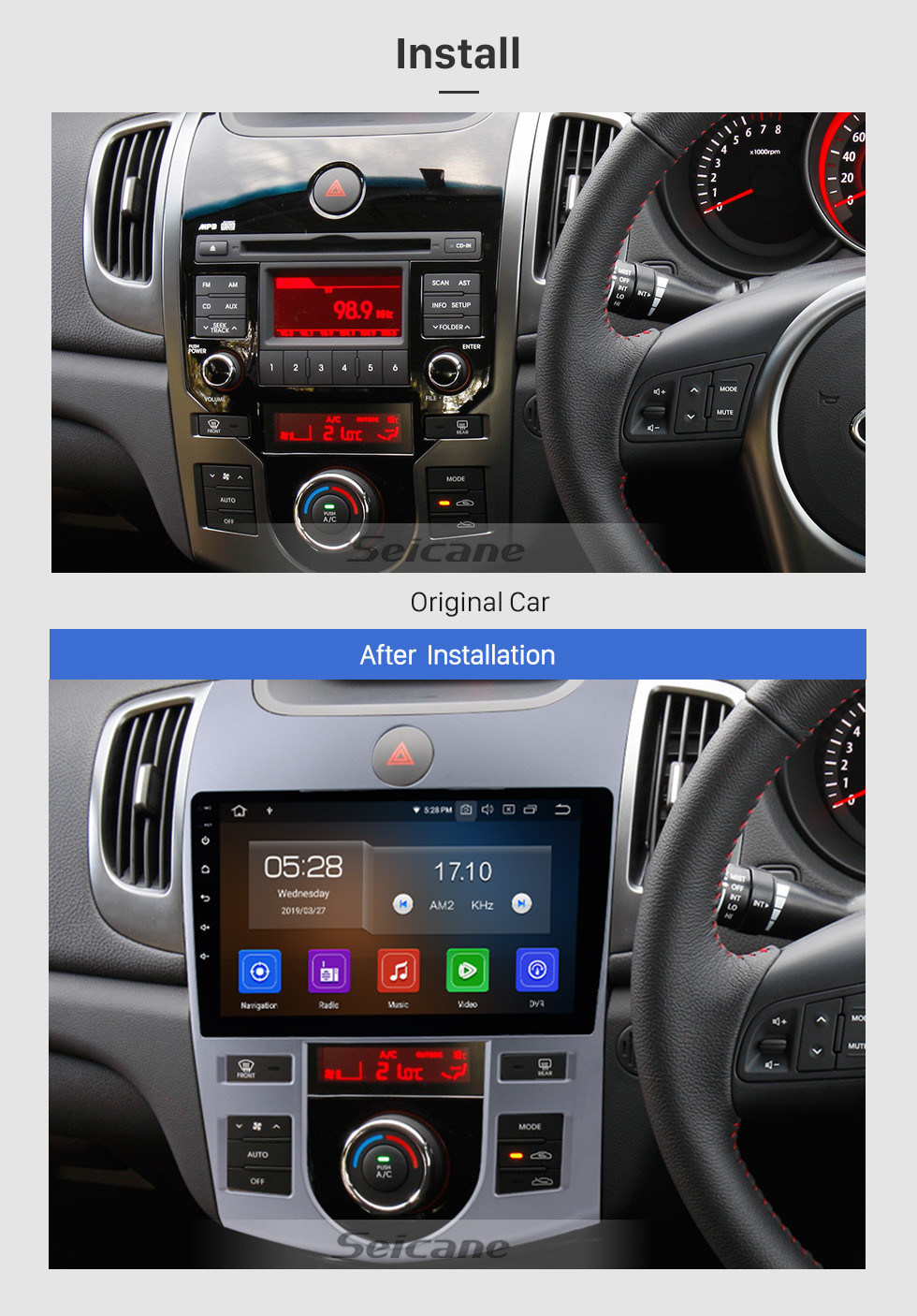 Seicane 9 inch Android 9.0 Radio DVD player navigation system for 2008-2012 KIA FORTE (AT) with Bluetooth GPS HD 1024*600 touch screen OBD2 DVR Rearview camera TV 1080P Video 3G WIFI Steering Wheel Control USB Mirror link Seicane 9 inch Android 9.0 Radio DVD player navigation system for 2008-2012 KIA FORTE (AT) with Bluetooth GPS HD 1024*600 touch screen OBD2 DVR Rearview camera TV 1080P Video 3G WIFI Steering Wheel Control USB Mirror link