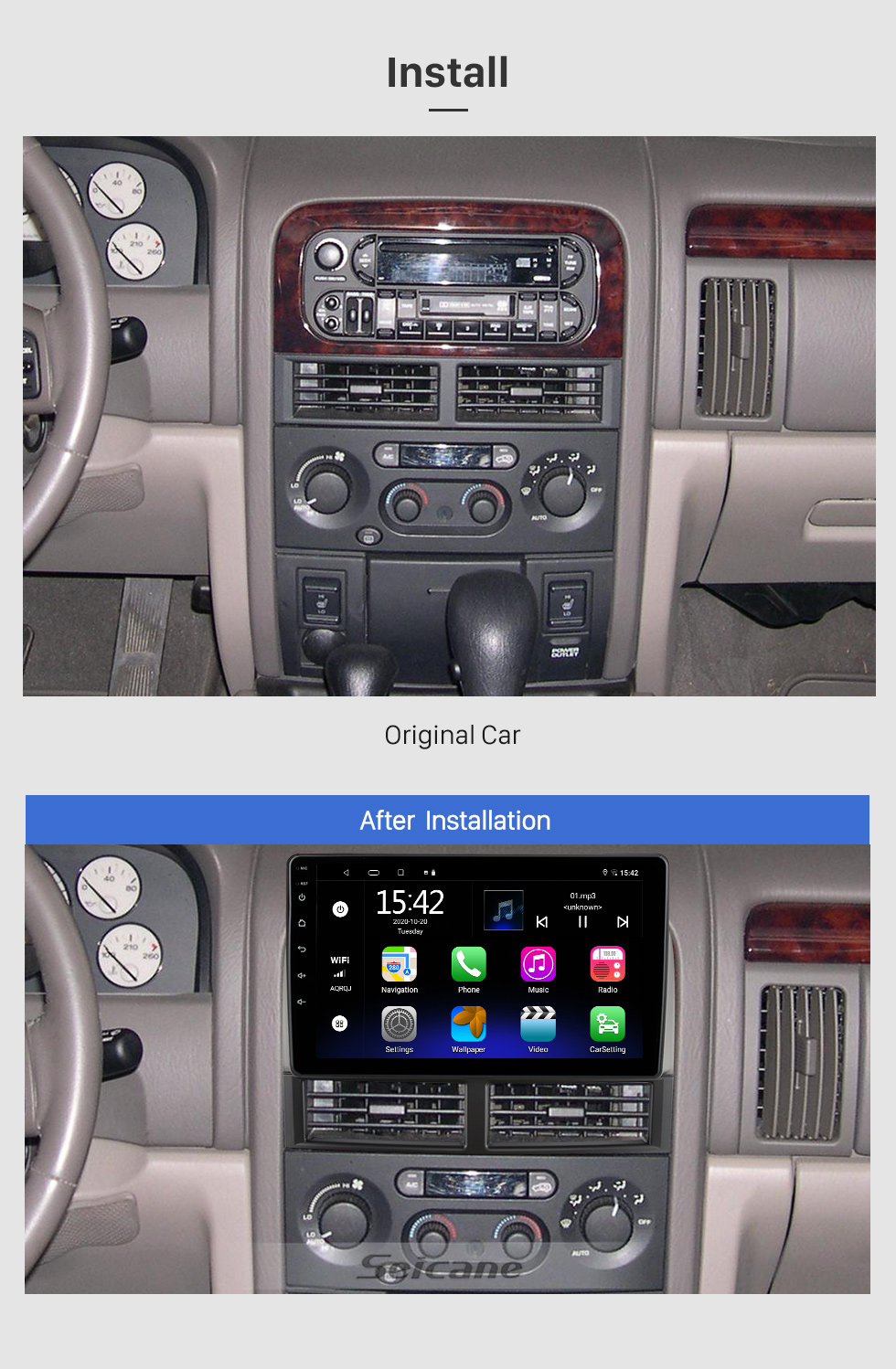 Seicane 9-Zoll-HD-Touchscreen für 2004-2005 Jeep Grand Cherokee Autoradio Auto-DVD-Player mit Wifi-Autoradio-Reparatur-Upgrade-Unterstützung Rückfahrkamera