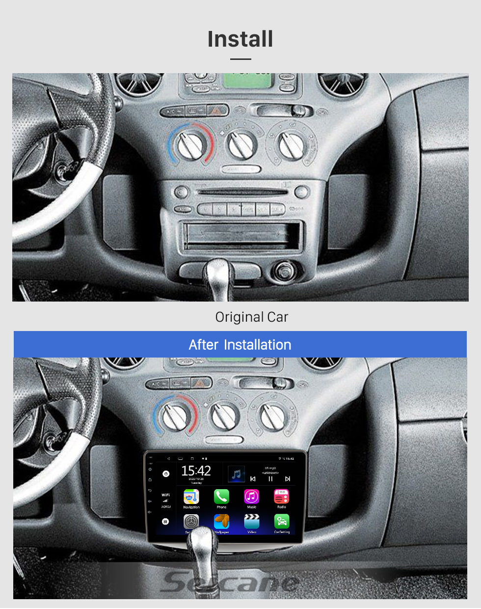 Seicane For 1999-2005 TOYOTA VITZ YARIS ECHO Radio Android 10.0 HD Touchscreen 9 inch GPS Navigation System with Bluetooth support Carplay DVR