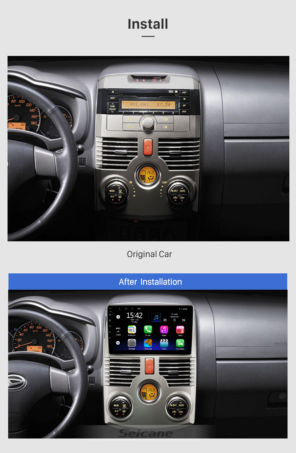 Seicane Tela sensível ao toque de 9 polegadas para 2002-2008 Sistema de navegação GPS TOYOTA AVENSIS Sistema estéreo automotivo com suporte de rádio automotivo Bluetooth Picture in Picture