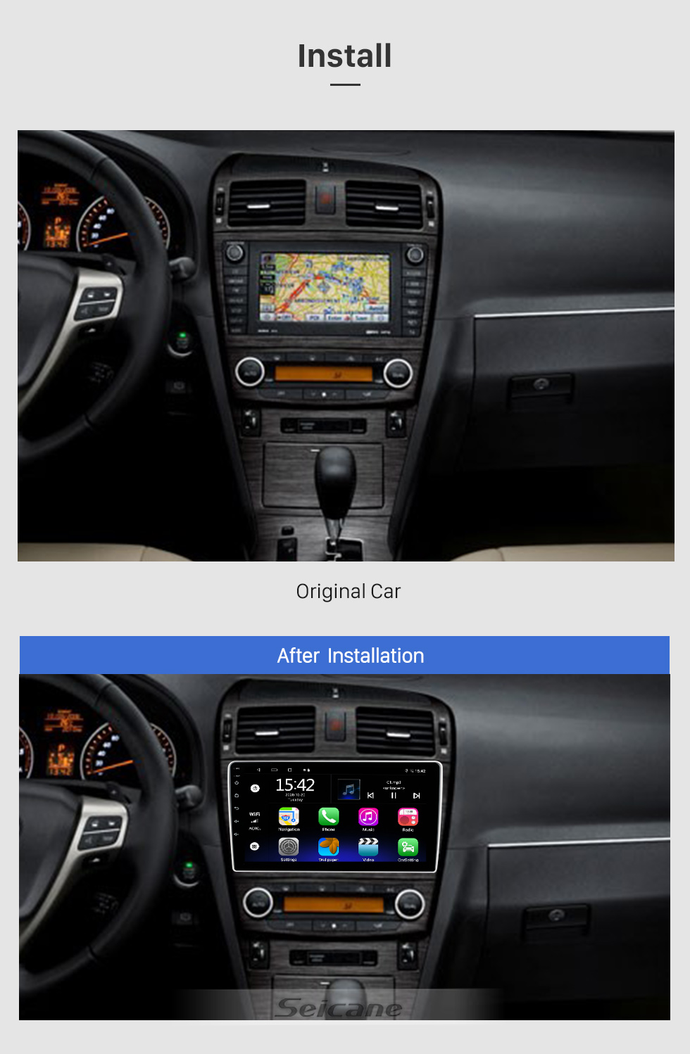 Seicane Écran tactile HD de 9 pouces pour 2002-2008 Toyota Avensis stéréo voiture GPS Navigation stéréo Carplay système stéréo prise en charge DVR