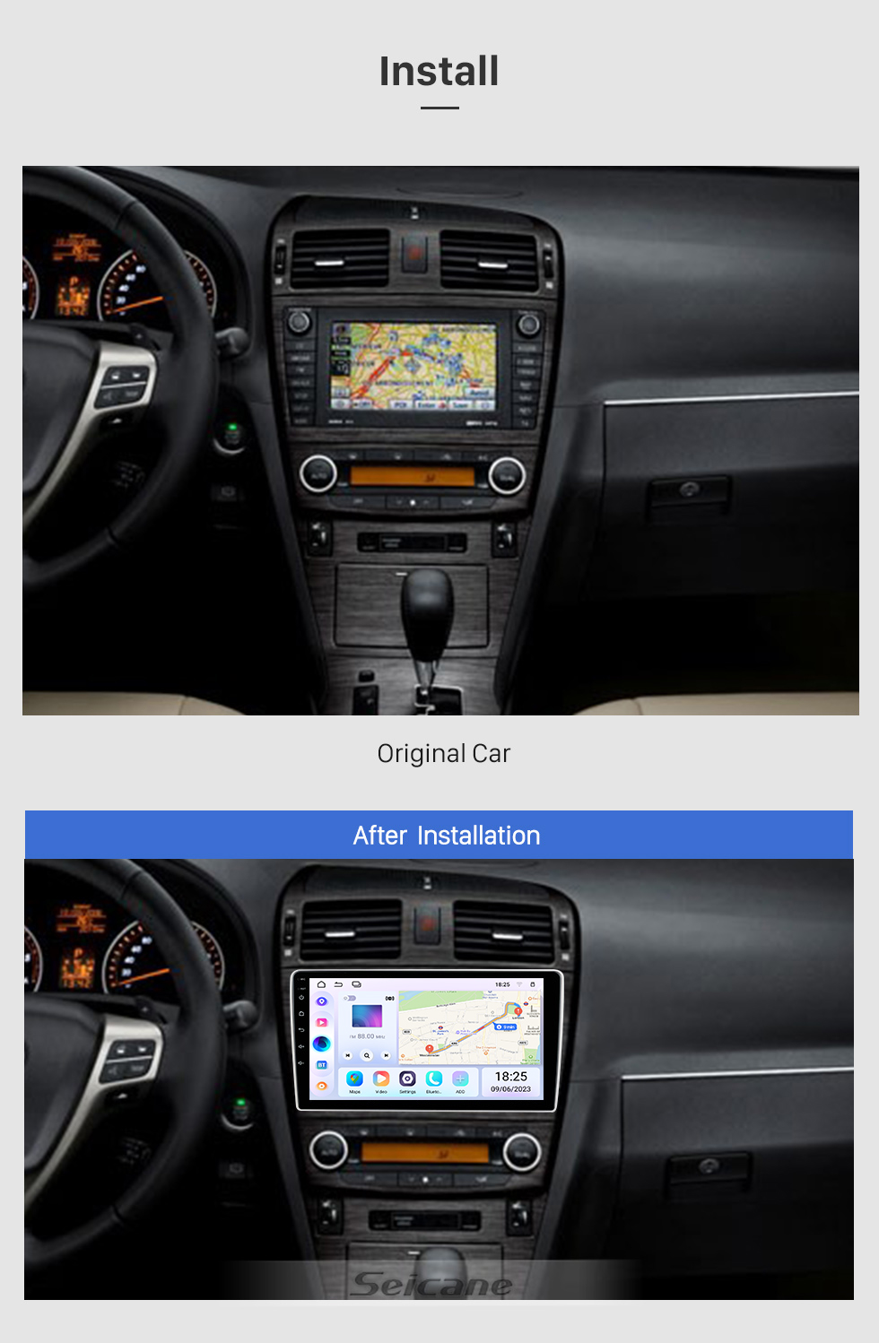 Seicane 9 Inch HD Touchscreen for 2002-2008 Toyota Avensis Stereo Car GPS Navigation Stereo Carplay Stereo System Support DVR Seicane 9 Inch HD Touchscreen for 2002-2008 Toyota Avensis Stereo Car GPS Navigation Stereo Carplay Stereo System Support DVR