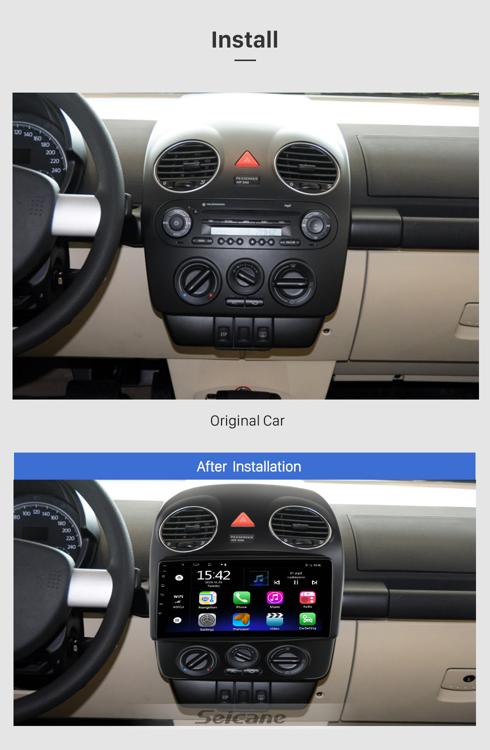 Seicane 9-Zoll-HD-Touchscreen für 2010 Volkswagen Beetle Radio Car Audio System Autoradio Reparaturunterstützung Rückfahrkamera Seicane 9-Zoll-HD-Touchscreen für 2010 Volkswagen Beetle Radio Car Audio System Autoradio Reparaturunterstützung Rückfahrkamera