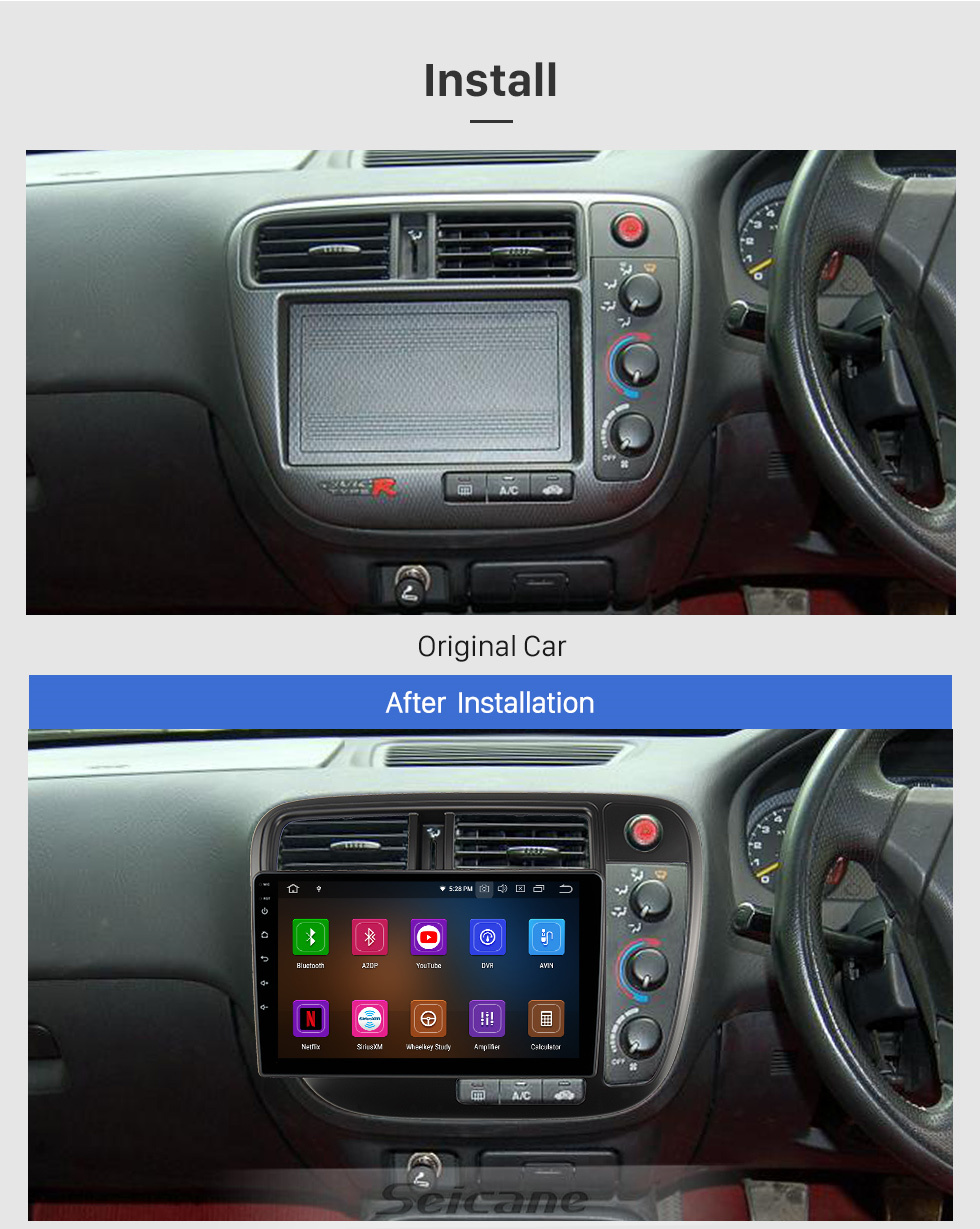 Seicane Pantalla táctil HD 1998-2000 Honda Civic RHD Manual A / C Sistema estéreo para automóvil con WIFI Soporte Bluetooth GPS DVR Imagen en imagen