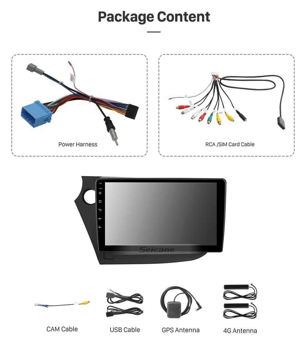 Seicane Audio de voiture Bluetooth de haute qualité avec GPS pour 2009-2021 Honda Insight LHD Support écran tactile DVR caméra de recul