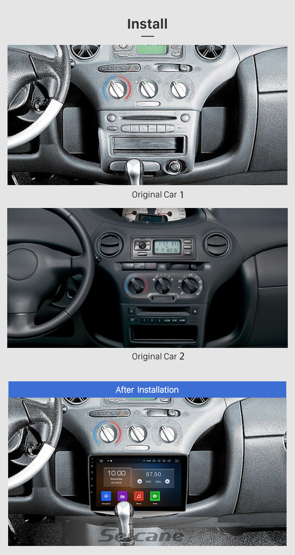 Seicane Android 13.0 For 1999-2005 TOYOTA VITZ YARIS ECHO Radio 9 inch GPS Navigation System with Bluetooth HD Touchscreen Carplay support SWC Seicane Android 13.0 For 1999-2005 TOYOTA VITZ YARIS ECHO Radio 9 inch GPS Navigation System with Bluetooth HD Touchscreen Carplay support SWC