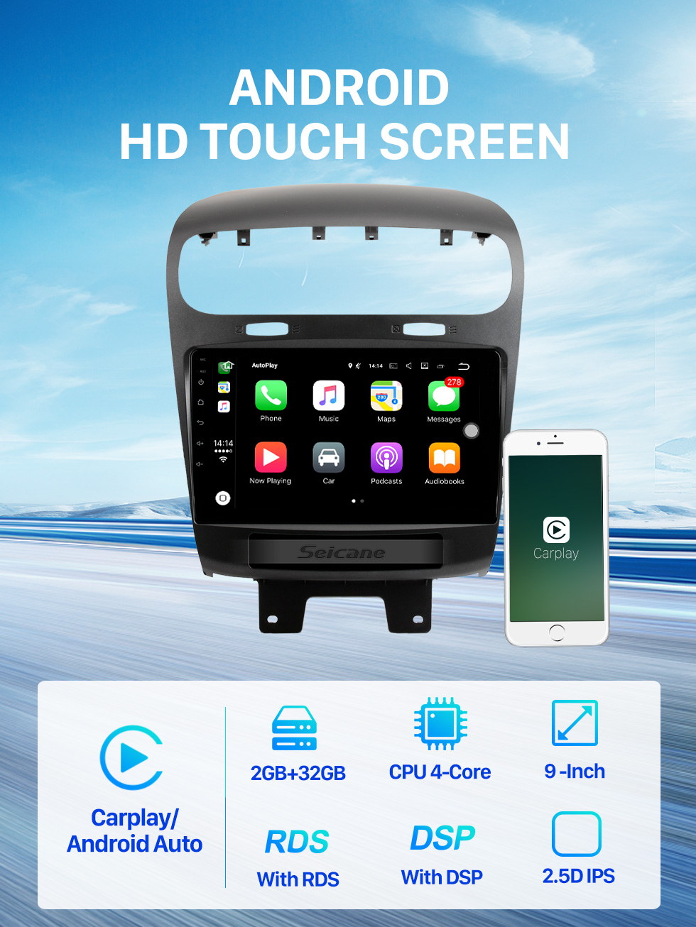 Seicane 8-дюймовый сенсорный экран HD для мультимедийного проигрывателя Renault Dacia / Sandero / Duste, автомобильная стереосистема с поддержкой автомобильного радио Bluetooth 1080P, видеоплеер
