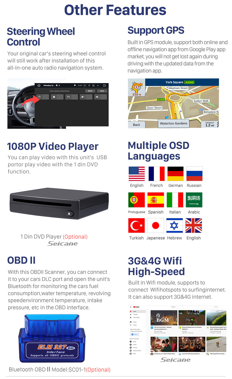 Seicane Rádio OEM 10.1 polegadas Android 10.0 para Nissan NV400 2010+ Opel Movano Renault Master III Bluetooth HD Tela sensível ao toque Navegação GPS AUX Suporte USB Carplay DVR OBD Câmera retrovisor