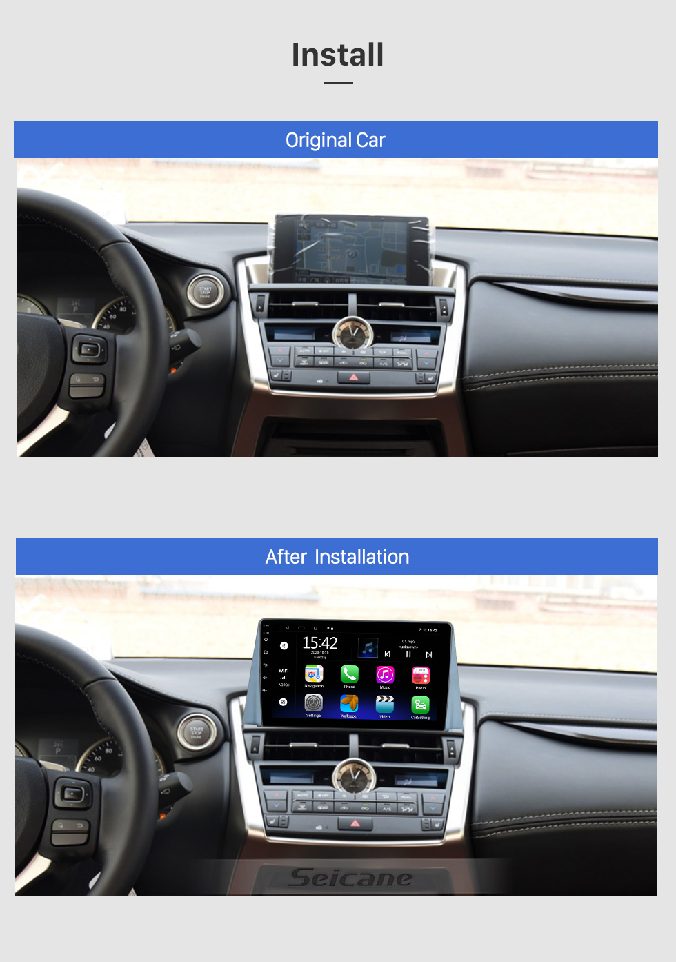 Seicane Android 10.0 HD Touchscreen de 9 polegadas para 2016 LEXUS NX200 Sistema de navegação GPS por rádio com suporte para Bluetooth Câmera traseira Carplay