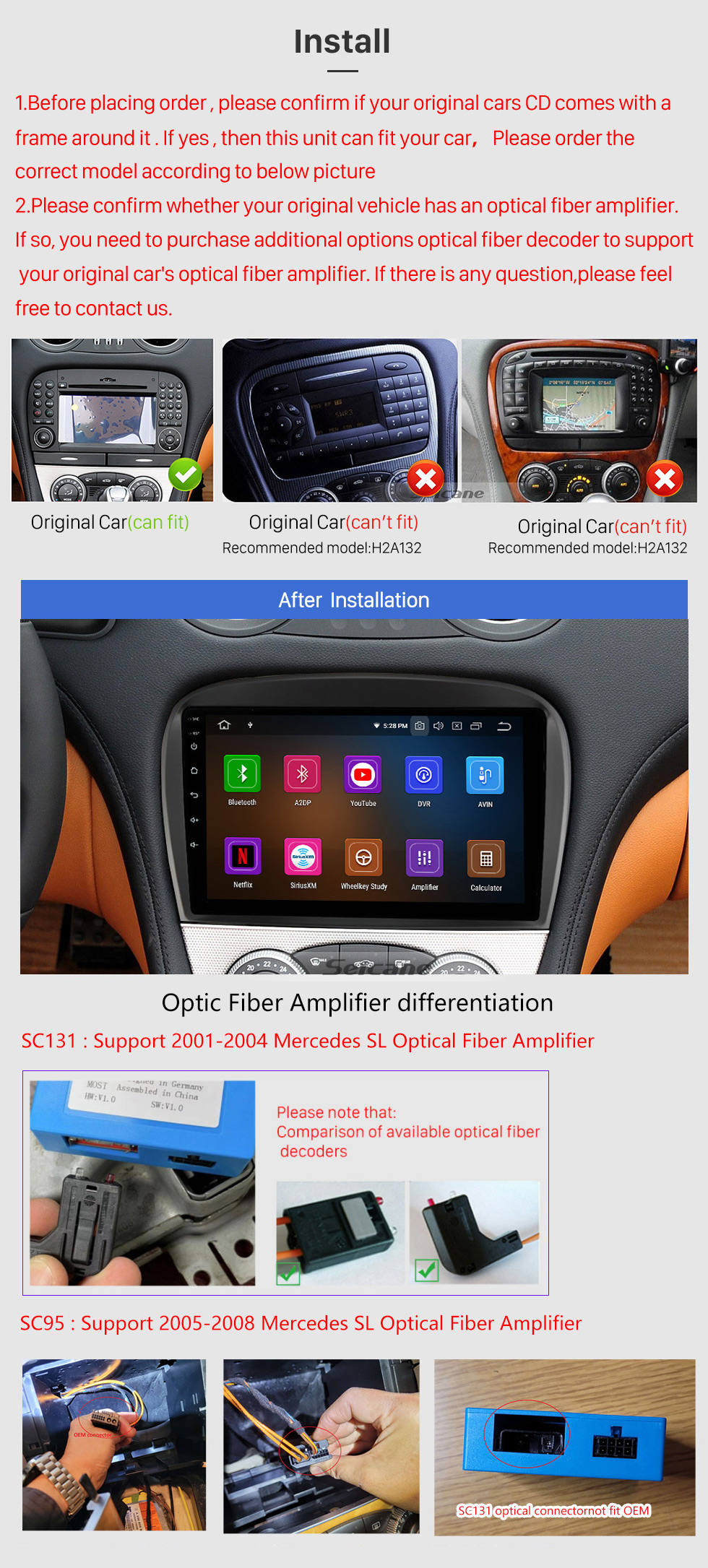 Seicane OEM Android 13.0 для Mercedes Benz SL R230 SL350 SL500 SL55 SL600 SL65 2001–2011 гг. Радио с Bluetooth 9-дюймовый сенсорный экран HD Система GPS-навигации Поддержка Carplay DSP