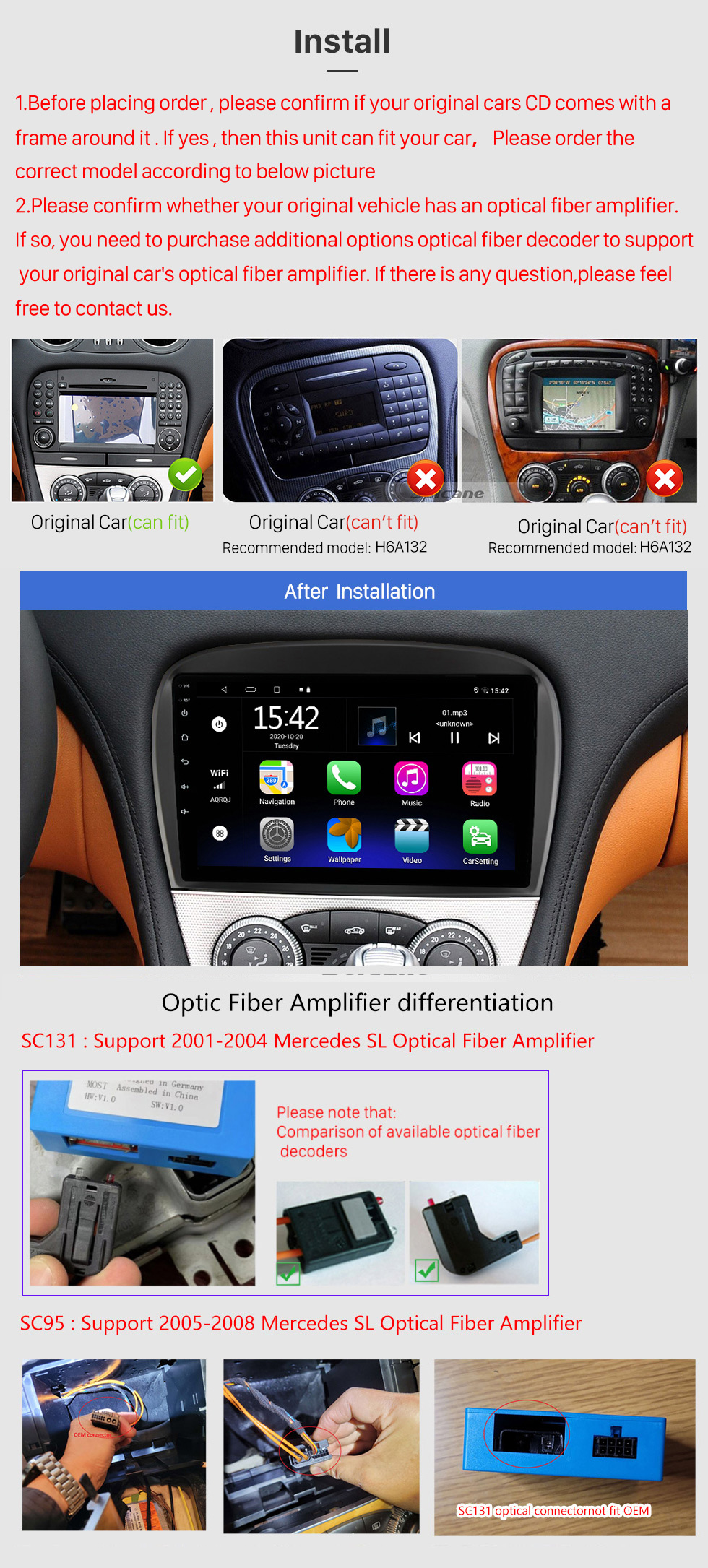Seicane 9 Zoll Android 10.0 für 2004-2011 Mercedes Benz SL-Klasse W203 Radio GPS-Navigationssystem mit HD-Touchscreen Bluetooth-Unterstützung Carplay OBD2