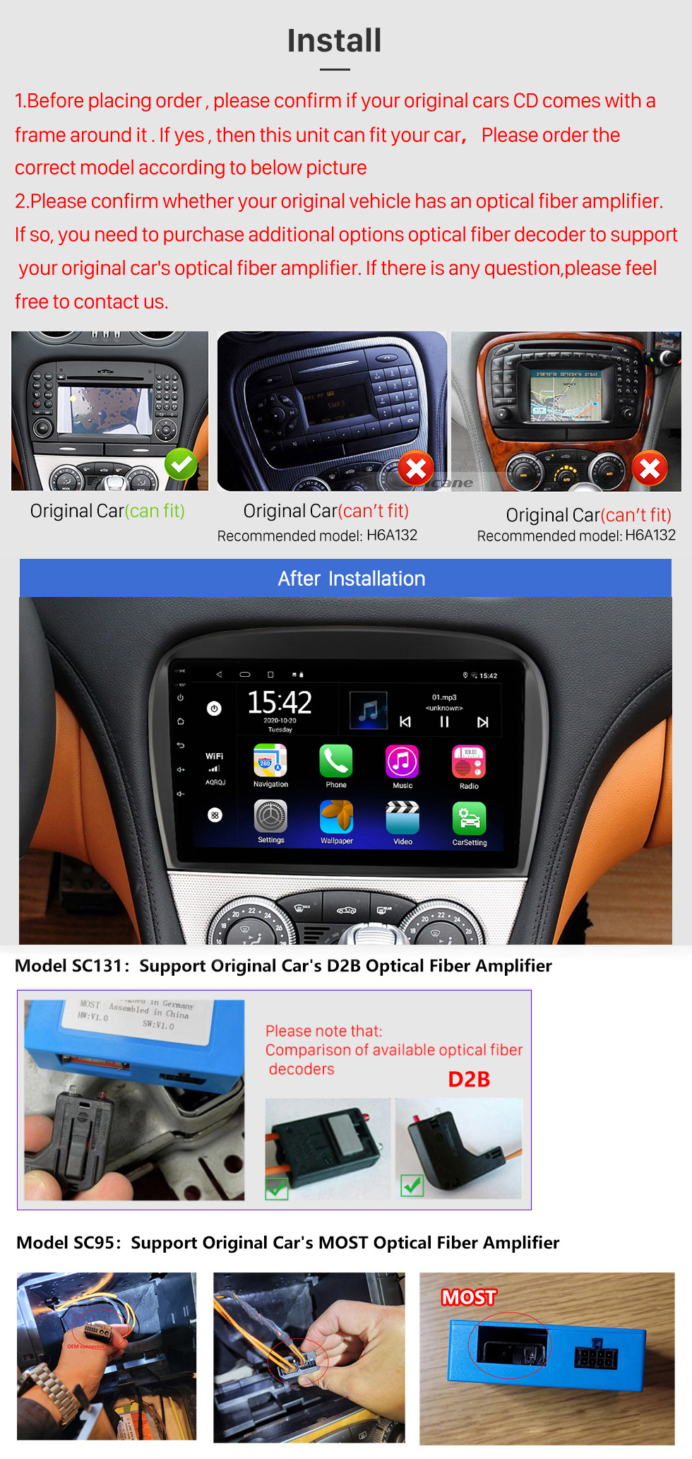 Seicane 9 pulgadas Android 13.0 para 2001-2004 Mercedes SL R230 SL350 SL500 SL55 SL600 SL65 Radio Sistema de navegación GPS con pantalla táctil HD Soporte Bluetooth Carplay OBD2