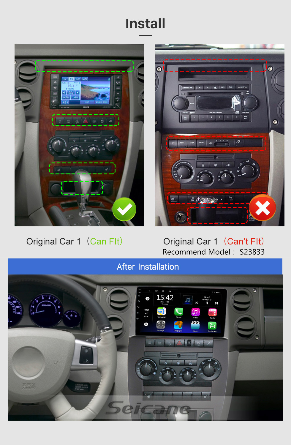 Seicane 9-Zoll-HD-Touchscreen für 2007-2008 Jeep Commander GPS-Navigationssystem Autoradio Bluetooth-Auto-DVD-Player mit Wifi-Unterstützung DVR