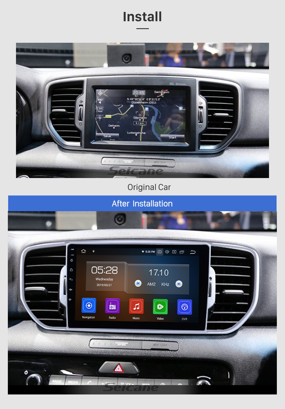 Seicane 9-дюймовый HD сенсорный экран Android 9.0 2016-2017 Kia KX5 Автомобильная стереосистема Штатная магнитола GPS-навигация Поддержка Bluetooth Управление рулем USB WIFI OBD2 Камера заднего вида Seicane 9-дюймовый HD сенсорный экран Android 9.0 2016-2017 Kia KX5 Автомобильная стереосистема Штатная магнитола GPS-навигация Поддержка Bluetooth Управление рулем USB WIFI OBD2 Камера заднего вида