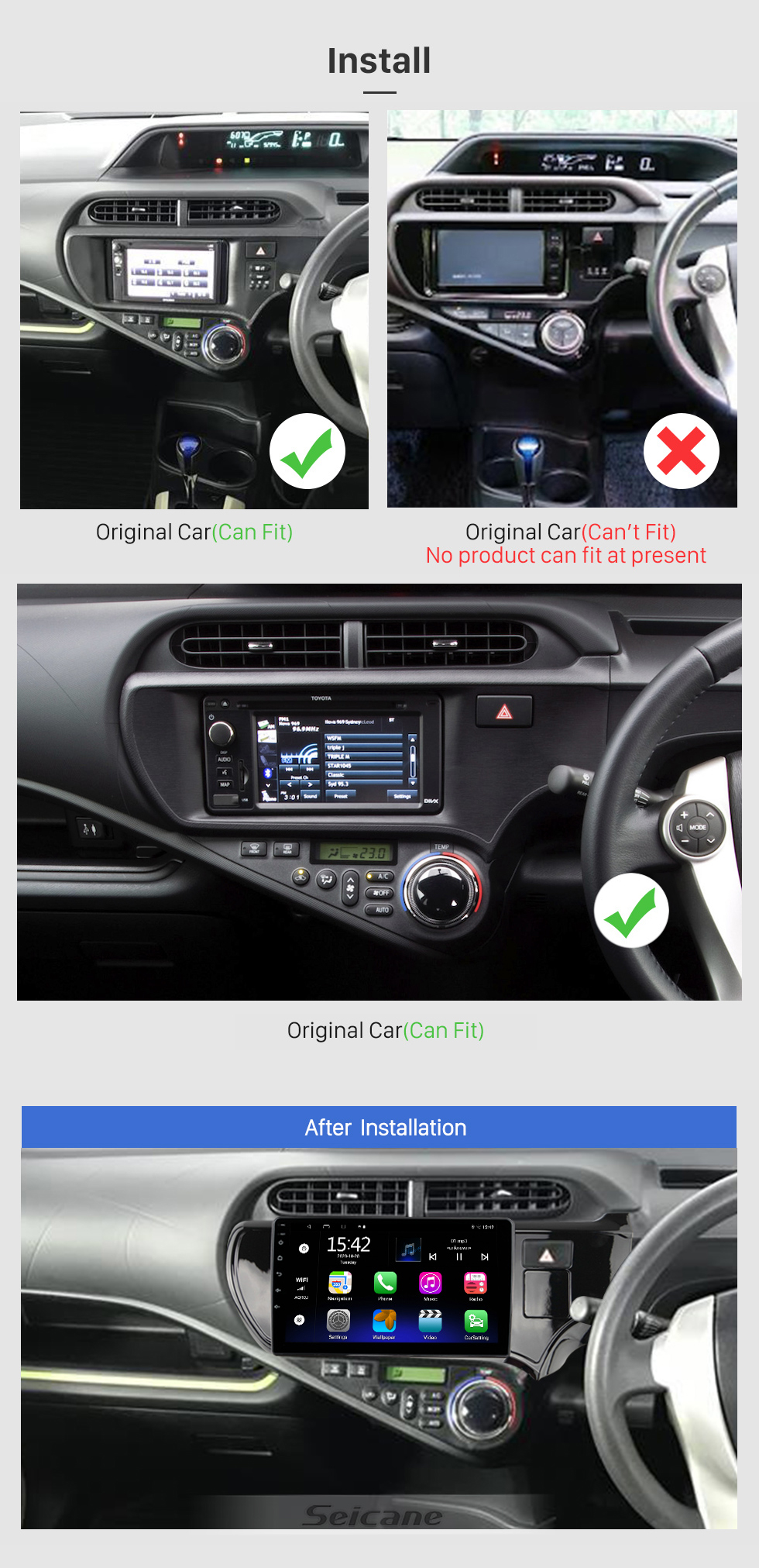 Seicane Pantalla táctil HD de 9 pulgadas para 2012-2014 Toyota AQUA RHD GPS Navi Car Radio Car Stereo System Support HD Digital TV