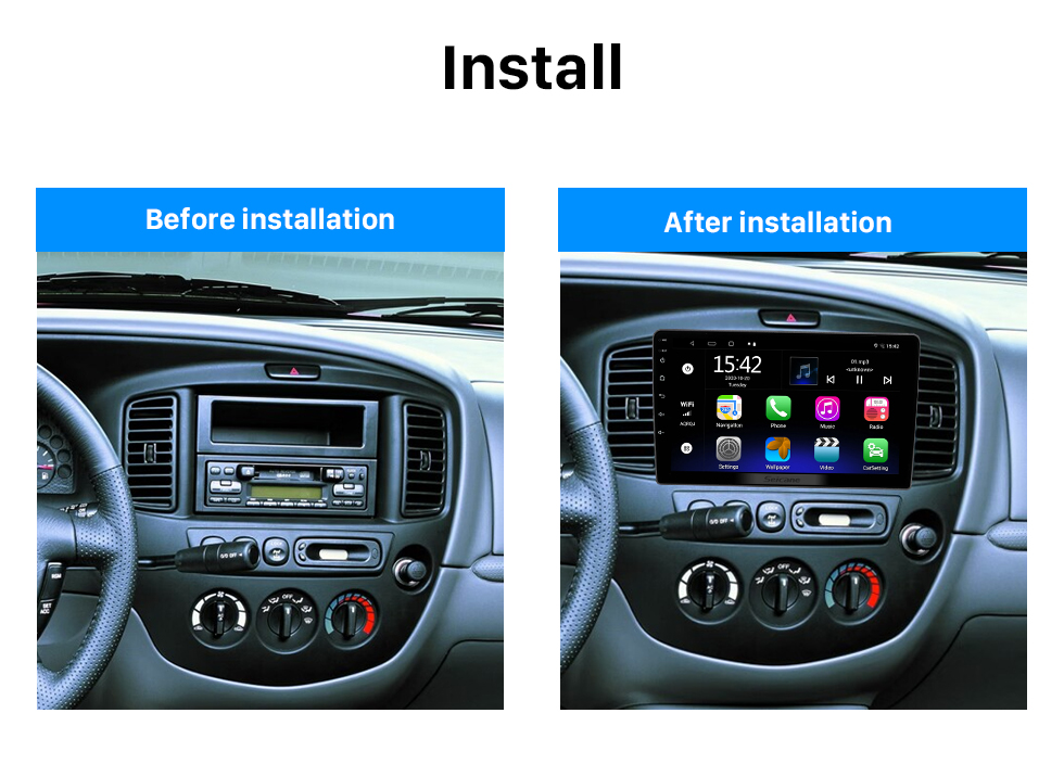 Seicane 9-дюймовый Android 13.0 для MAZDA TRIBUTE FORD ESCAP 2001-2005 гг. Радио GPS-навигационная система с сенсорным экраном HD Поддержка Bluetooth Carplay OBD2