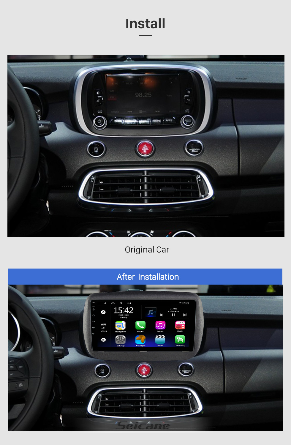 9 Inch HD Touchscreen for 2015+ FIAT 500 Radio Car GPS Navigation Stereo  Car Radio Bluetooth Support Picture in Picture