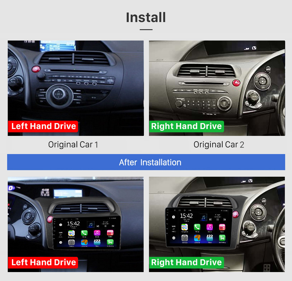 Seicane Tela sensível ao toque HD de 9 polegadas para Honda Civic Europea LHD Rádio de carro RadioCar Rádio Bluetooth Suporte Carplay HD TV digital