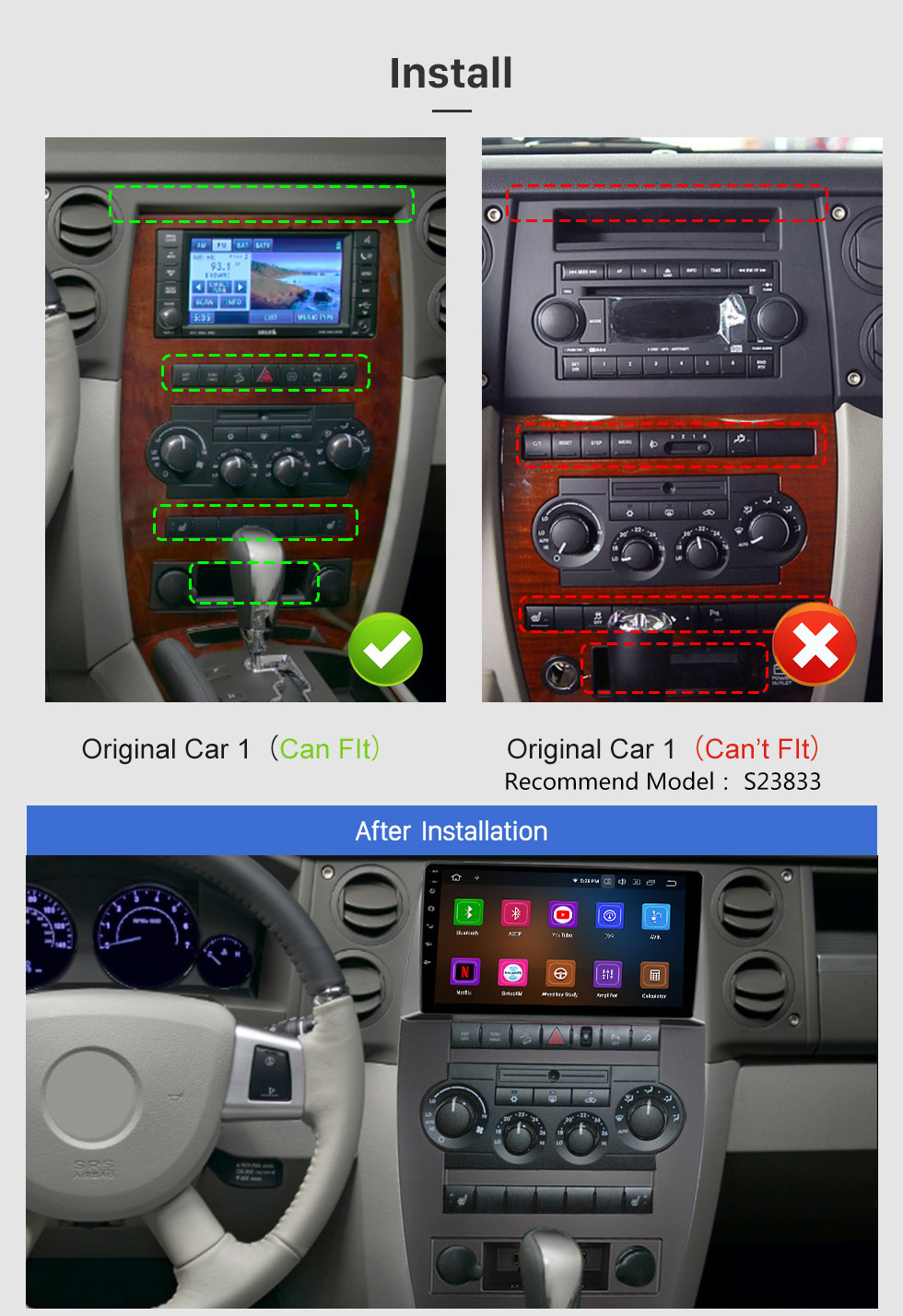 Seicane 9-дюймовый сенсорный экран HD для 2007-2008 Jeep Commander Стерео Автомобильный GPS-навигатор Стерео Bluetooth Автомобильное радио Поддержка OBD2