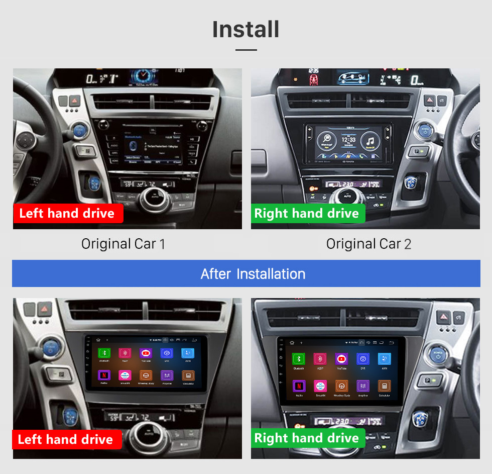Seicane 9 Inch HD Touchscreen for 2013 Toyota Prius RHD Stereo Car DVD Player with Wifi Car Radio Bluetooth Support Split Screen Display