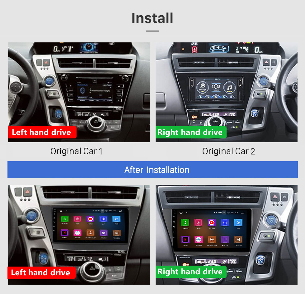 Seicane Pantalla táctil HD de 9 pulgadas para 2013 Toyota Prius RHD Reproductor de DVD estéreo para automóvil con radio de automóvil Wifi Soporte para Bluetooth Pantalla dividida