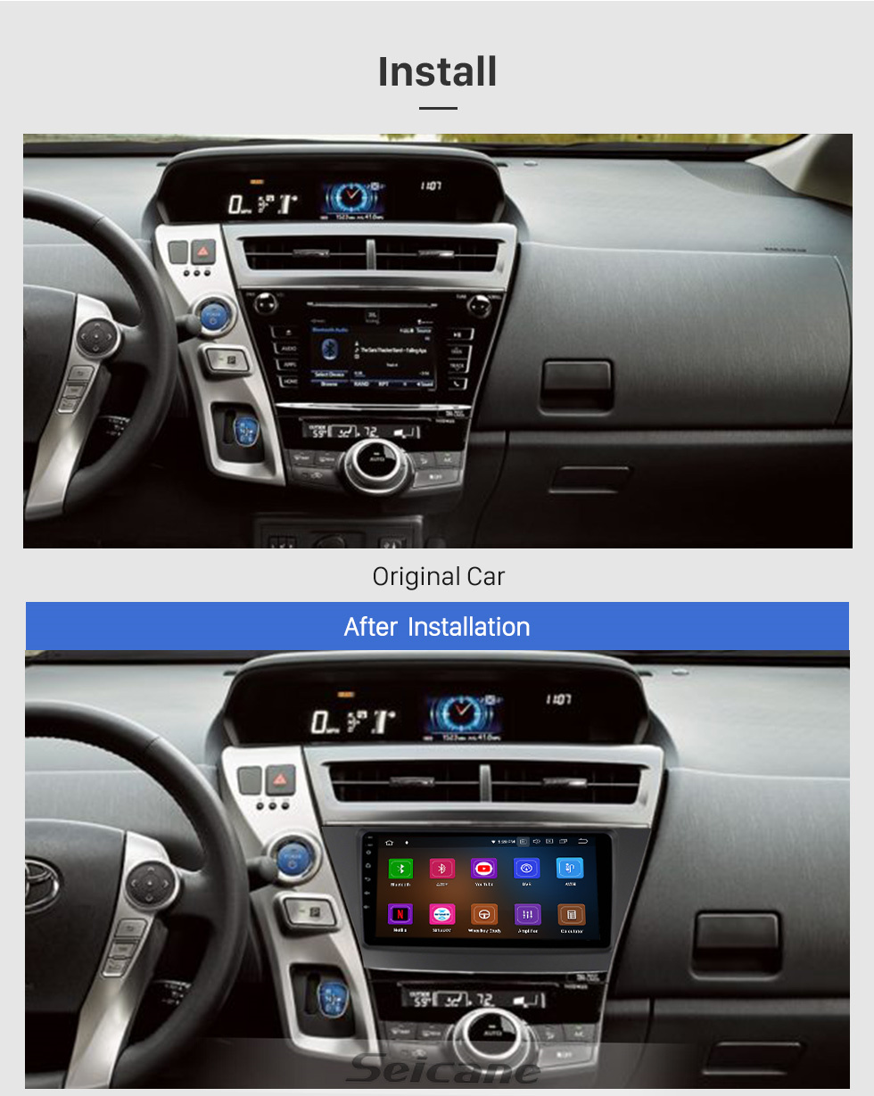 Seicane Tela sensível ao toque HD de 9 polegadas para sistema estéreo de carro Toyota Prius LHD Autoradio 2013 com Bluetooth embutido no Carplay
