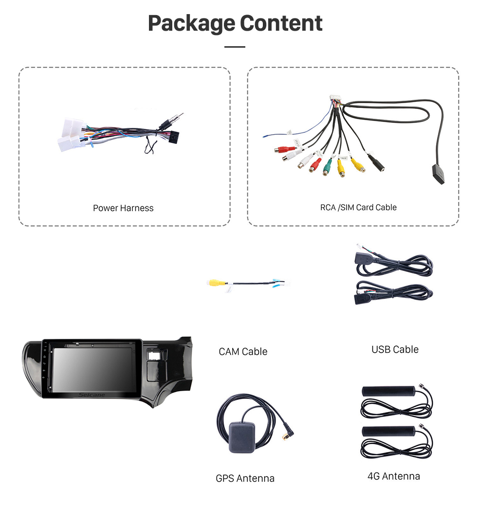 Seicane Pantalla táctil HD de 9 pulgadas para 2012-2014 Toyota AQUA RHD Radio Reparación de radio de coche Sistema de audio para coche Soporte IPS Vista de pantalla completa