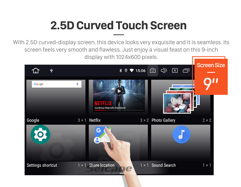 Seicane 9-дюймовый сенсорный экран HD для стереосистемы FIAT 500 2015+ с поддержкой автомобильного радио Bluetooth Изогнутый сенсорный экран 2.5D