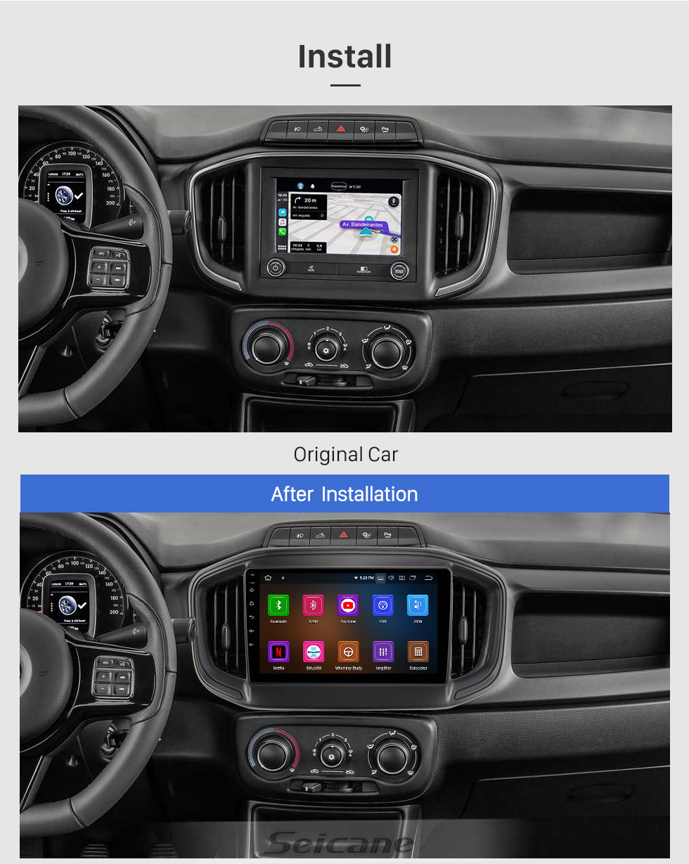 Seicane Tela sensível ao toque HD de 9 polegadas para 2021 FIAT STRADA Autoradio Rádio automotivo Reparação de rádio automotivo DVD player com suporte Wifi Carplay