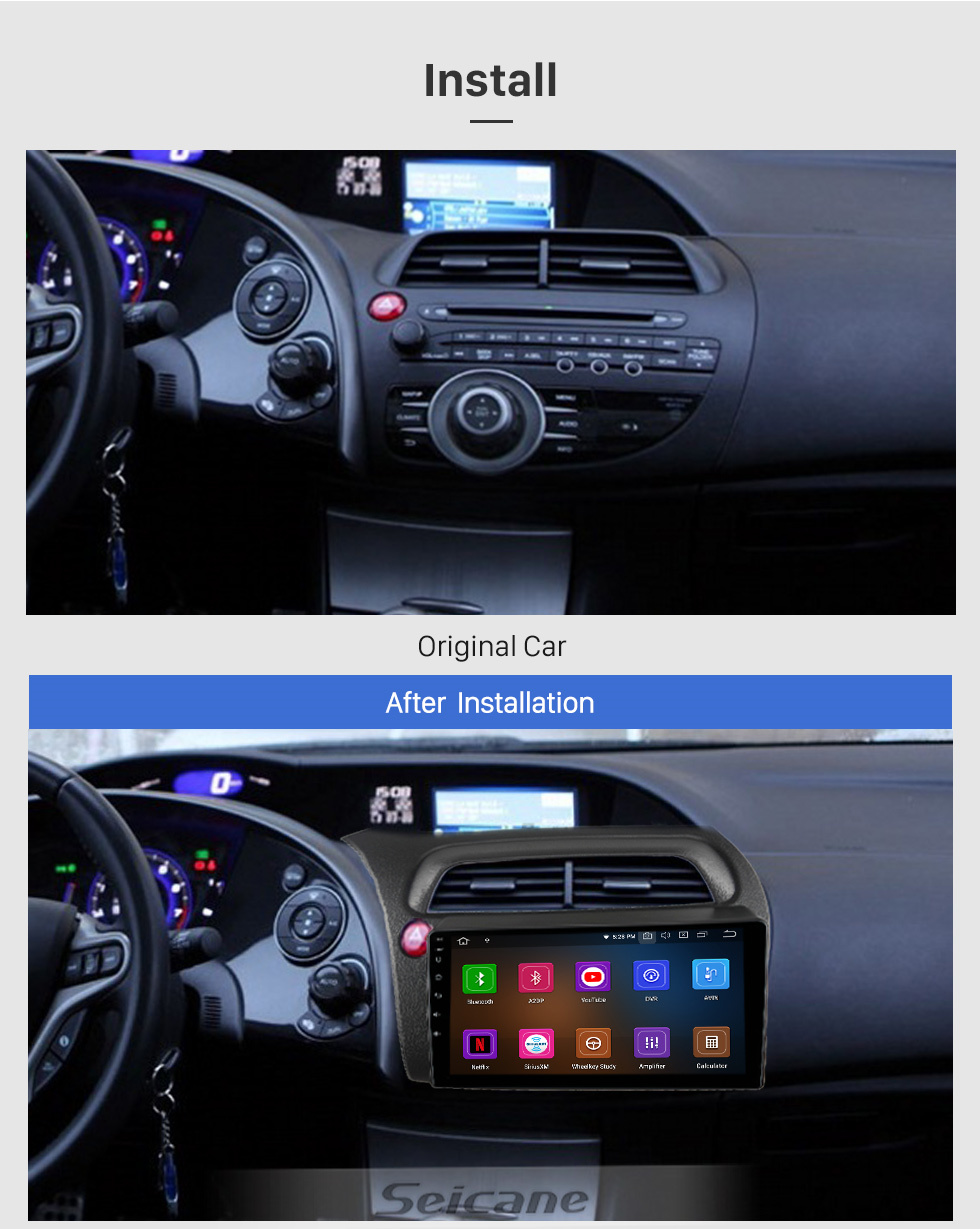 Seicane Écran tactile HD de 9 pouces pour 2005 Honda Civic Europea LHD Autoradio autoradio lecteur stéréo système stéréo de voiture prise en charge 2.5D écran tactile incurvé Seicane Écran tactile HD de 9 pouces pour 2005 Honda Civic Europea LHD Autoradio autoradio lecteur stéréo système stéréo de voiture prise en charge 2.5D écran tactile incurvé