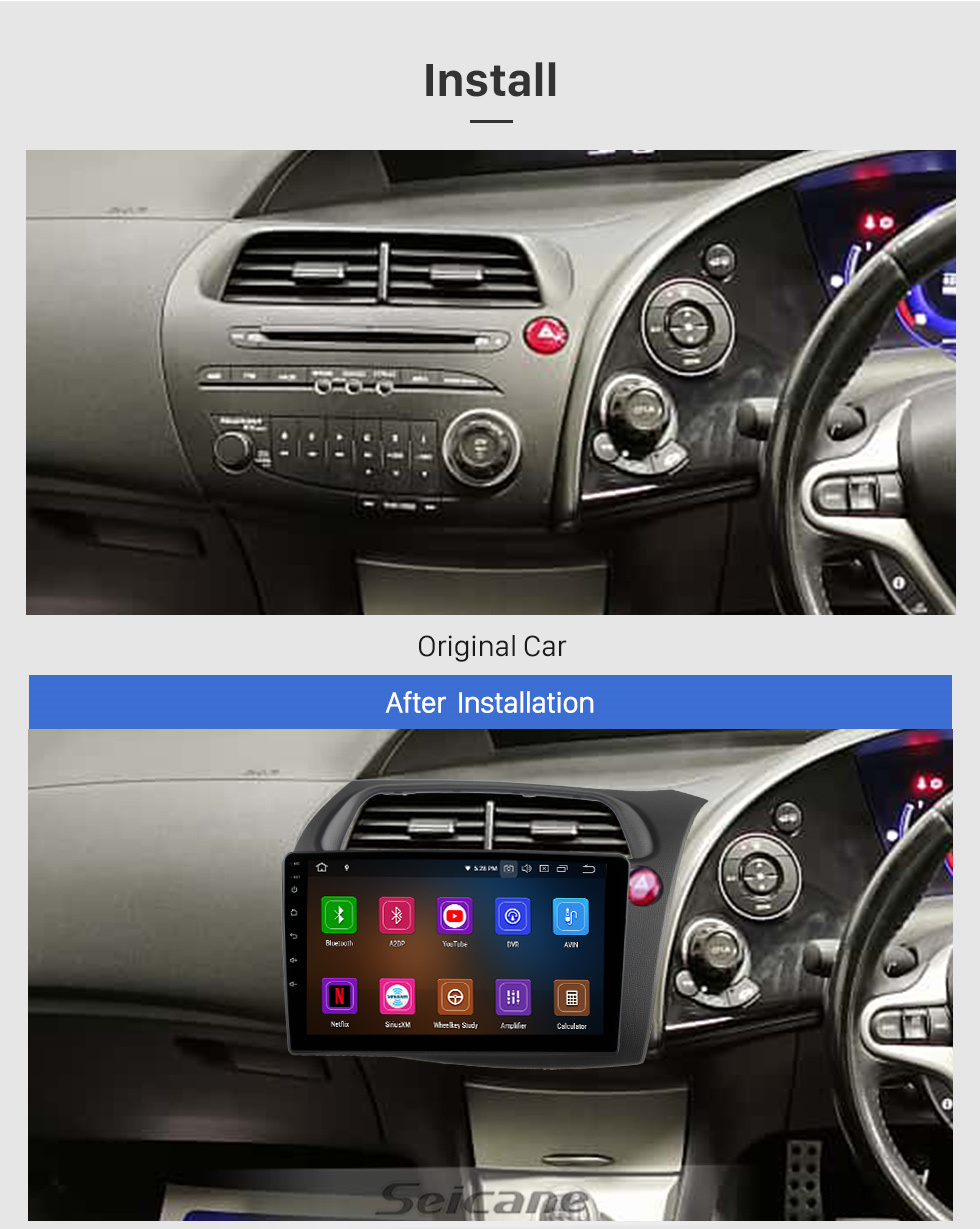 Seicane Tela sensível ao toque HD de 9 polegadas para 2005 Honda Civic European RHD autoradio DVD Player para carro com suporte a Bluetooth IPS Visualização em tela cheia