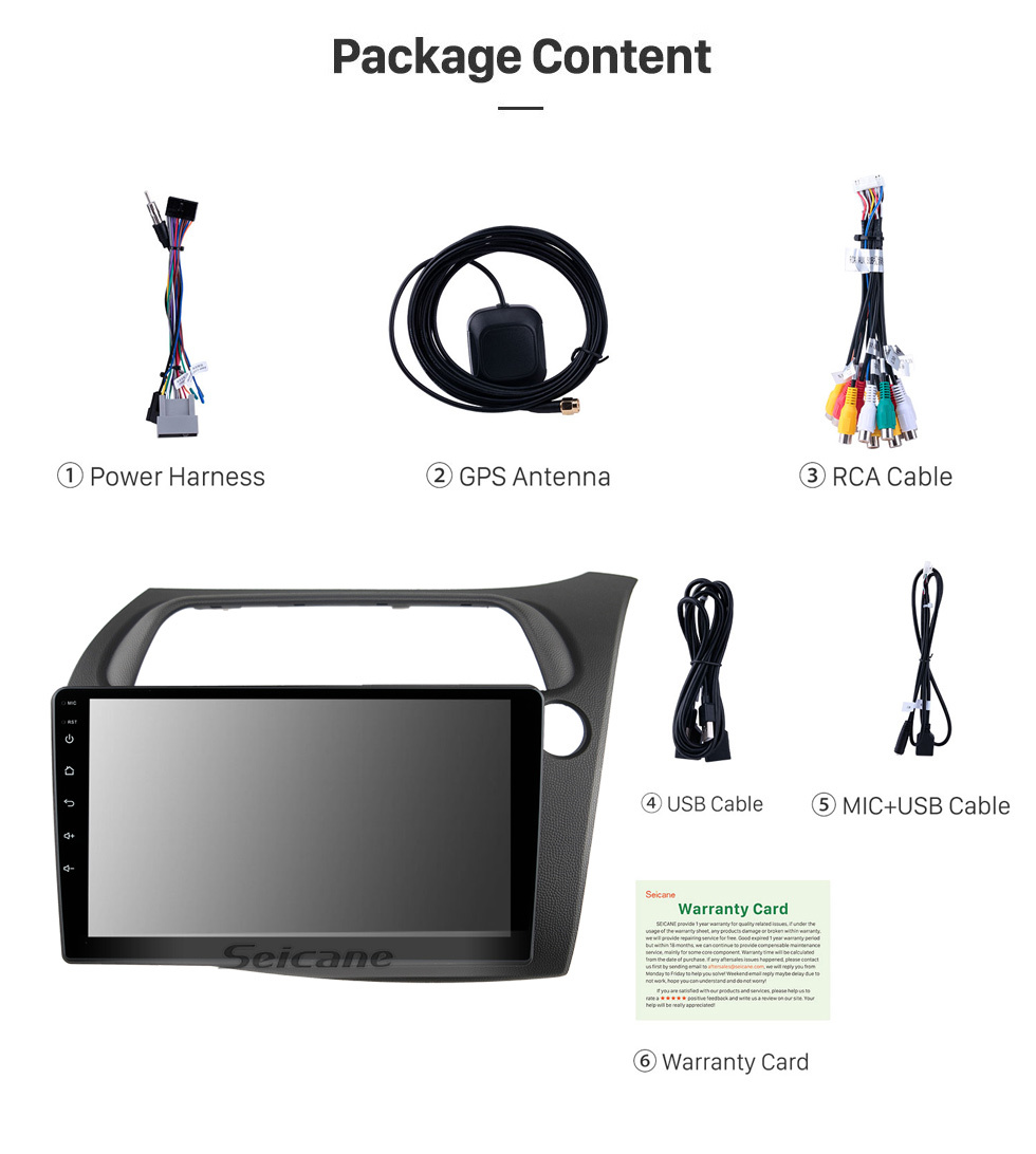 Seicane Tela sensível ao toque HD de 9 polegadas para 2005 Honda Civic European RHD autoradio DVD Player para carro com suporte a Bluetooth IPS Visualização em tela cheia