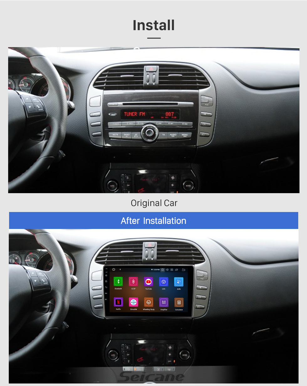 Seicane Pantalla táctil HD de 9 pulgadas para 2006+ FIAT BRAVO Reproductor multimedia Estéreo para automóvil con soporte Bluetooth Wifi Reproductor de video 1080P