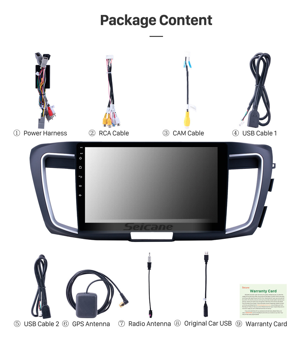 Seicane Para HONDA ACCORD RHD 2013 Radio Android 10.0 HD Touchscreen Sistema de navegação GPS de 10,1 polegadas com suporte para Bluetooth Carplay DVR