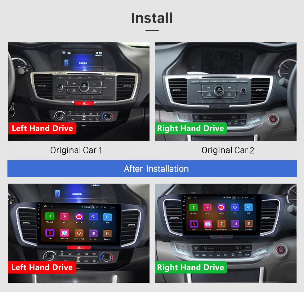 Seicane Para HONDA ACCORD RHD 2013 Radio Android 10.0 HD Touchscreen Sistema de navegação GPS de 10,1 polegadas com suporte para Bluetooth Carplay DVR