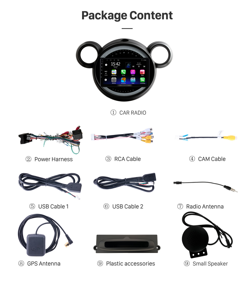 Seicane Для BMW MINI COUNTRYMAN R55 R56 R57 R58 R60 R61 2010-2016 Радио Android 13.0 HD Сенсорный экран 9-дюймовая система GPS-навигации с поддержкой Bluetooth Carplay DVR
