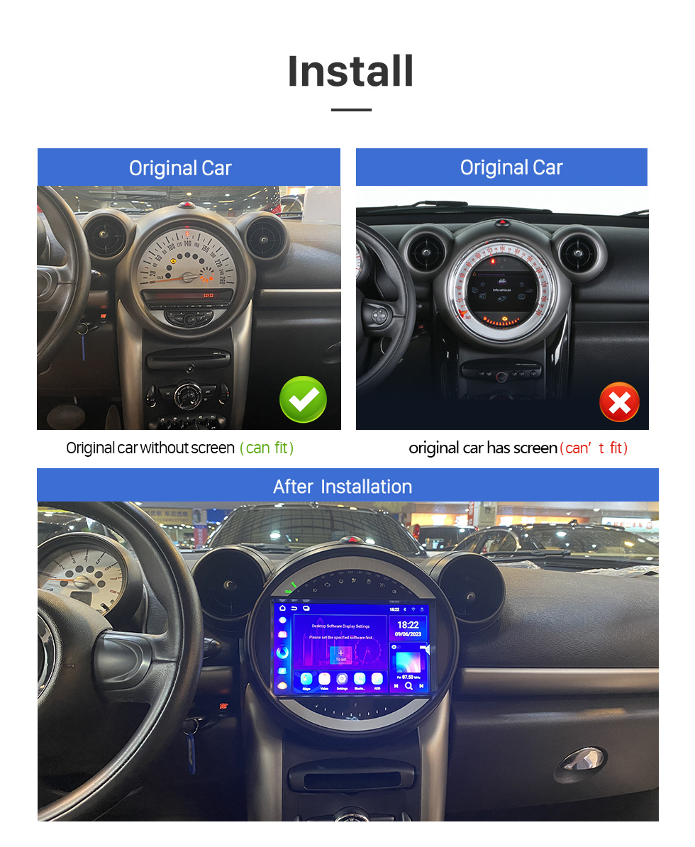 Seicane Para bmw mini countryman r55 r56 r57 r58 r60 r61 2010-2016 rádio android 13.0 hd tela sensível ao toque 9 polegadas sistema de navegação gps com suporte bluetooth carplay dvr