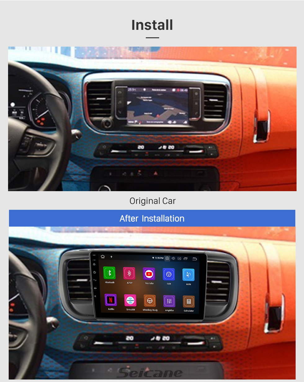 Seicane Tela sensível ao toque HD de 9 polegadas para estéreo para carro Citroen Jumpy Space Tourer 2016 com suporte para Bluetooth no controle do volante