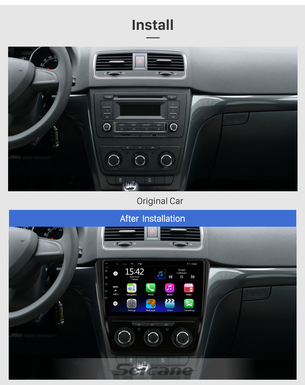 Seicane HD Touchscreen de 10,1 polegadas Android 11.0 para 2014-2018 Skoda Yeti Rádio Sistema de navegação GPS Suporte para carplay Bluetooth Câmera de backup