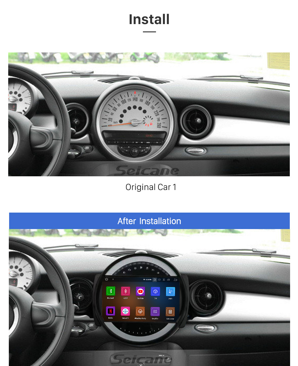 Seicane Para BMW MINI COUNTRYMAN R55 R56 R57 R58 R60 R61 2010-2016 Radio 9 pulgadas Android 10.0 HD Pantalla táctil Bluetooth con sistema de navegación GPS Soporte Carplay 1080P