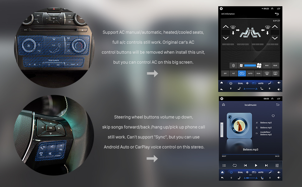 Seicane Atualização de rádio SEICANE para Ford Explorer 2011-2019, 8 núcleos Android estéreo, tela sensível ao toque de 12,1 polegadas, suporte para Carplay, GPS, Android Auto (4G RAM + 64G ROM)
