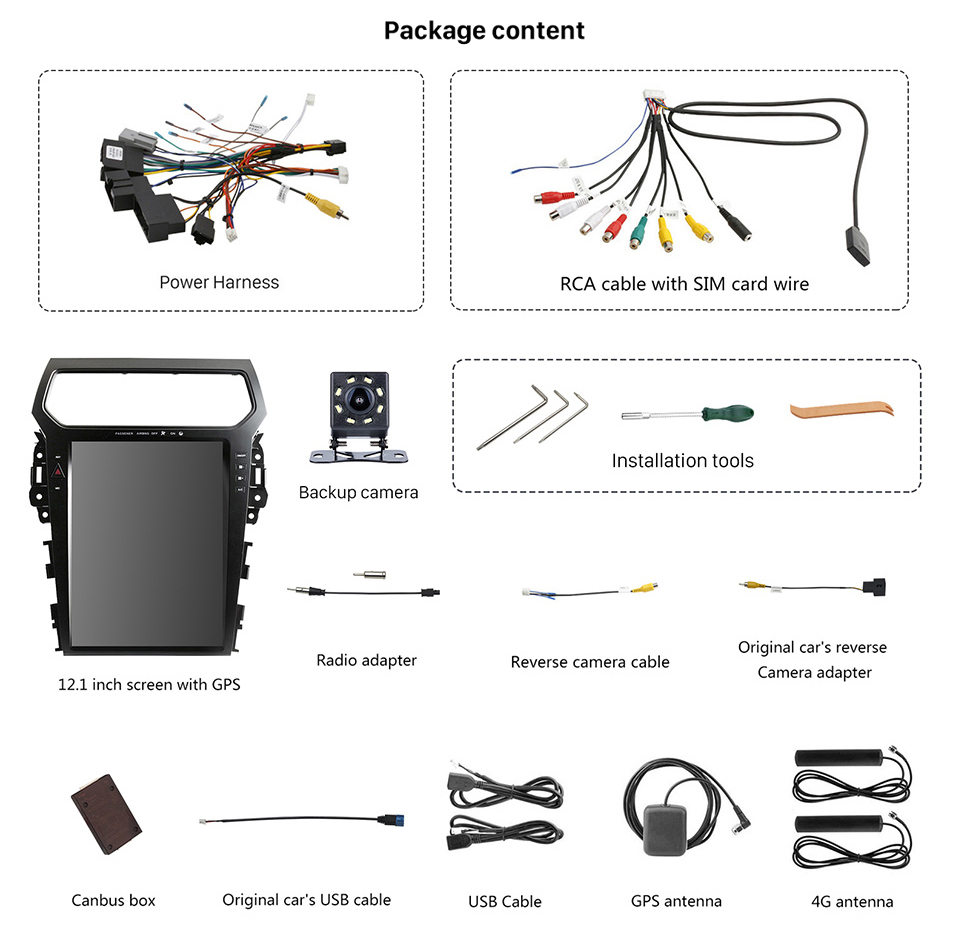 Seicane Atualização de rádio SEICANE para Ford Explorer 2011-2019, 8 núcleos Android estéreo, tela sensível ao toque de 12,1 polegadas, suporte para Carplay, GPS, Android Auto (4G RAM + 64G ROM)