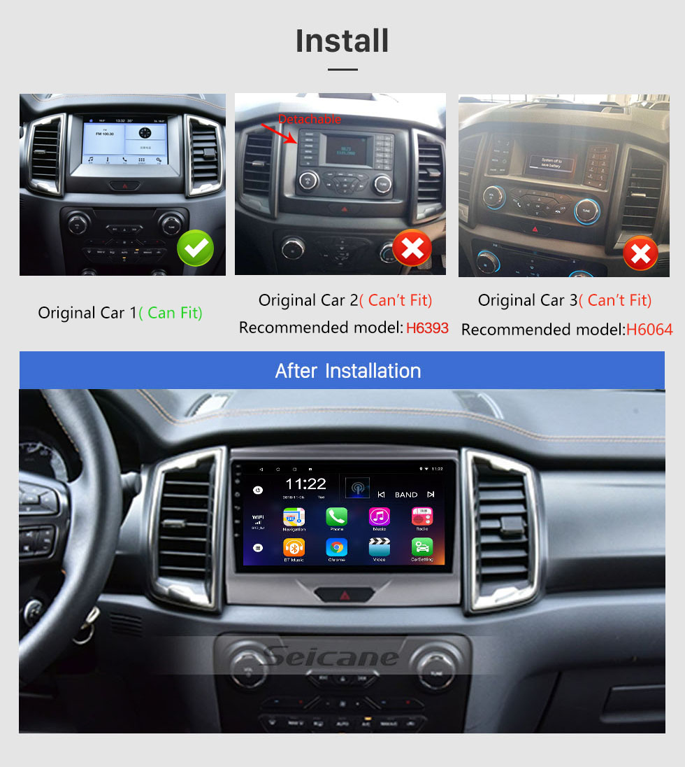 Seicane 9 inch Android 12.0 For 2018 Ford RANGER Radio GPS Navigation System With HD Touchscreen Bluetooth support Carplay OBD2