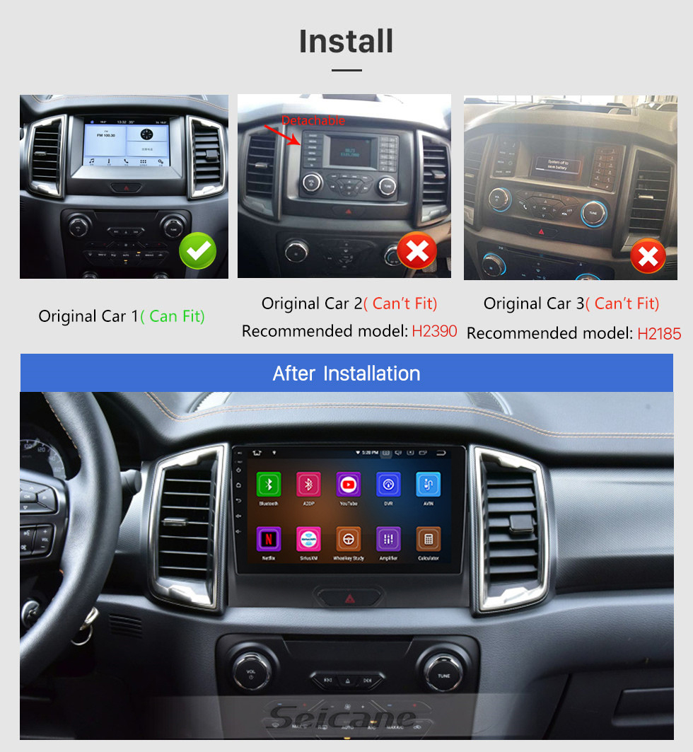 Seicane Android 12.0 pour 2018 Ford RANGER Radio 9 pouces système de navigation GPS avec Bluetooth HD écran tactile Carplay support DSP