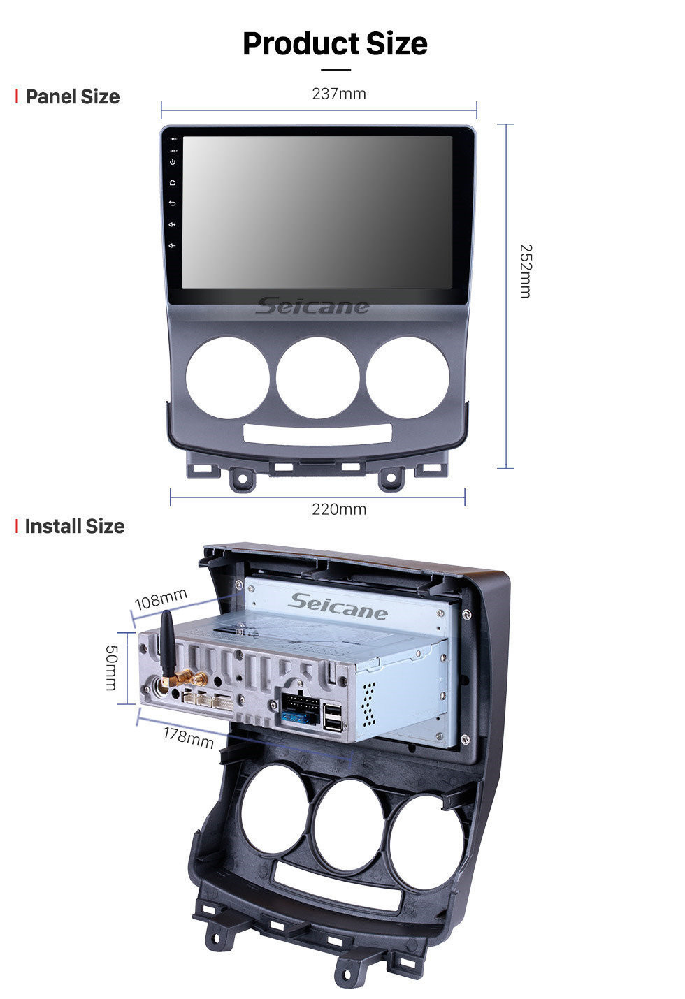 Seicane Android 11.0 Aftermarket OEM Car Stereo GPS Navigation System for 2005-2010 Mazda 5 with 3G Wifi DVD Radio Bluetooth USB SD Rearview Camera