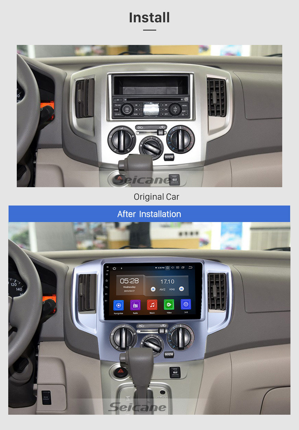 Seicane Système de navigation GPS à écran tactile HD 9 pouces Radio Android 11.0 pour 2009-2016 NISSAN NV200 Support AUX Carplay stéréo Bluetooth 3G / 4G WiFi Caméra de recul OBD2 DVR