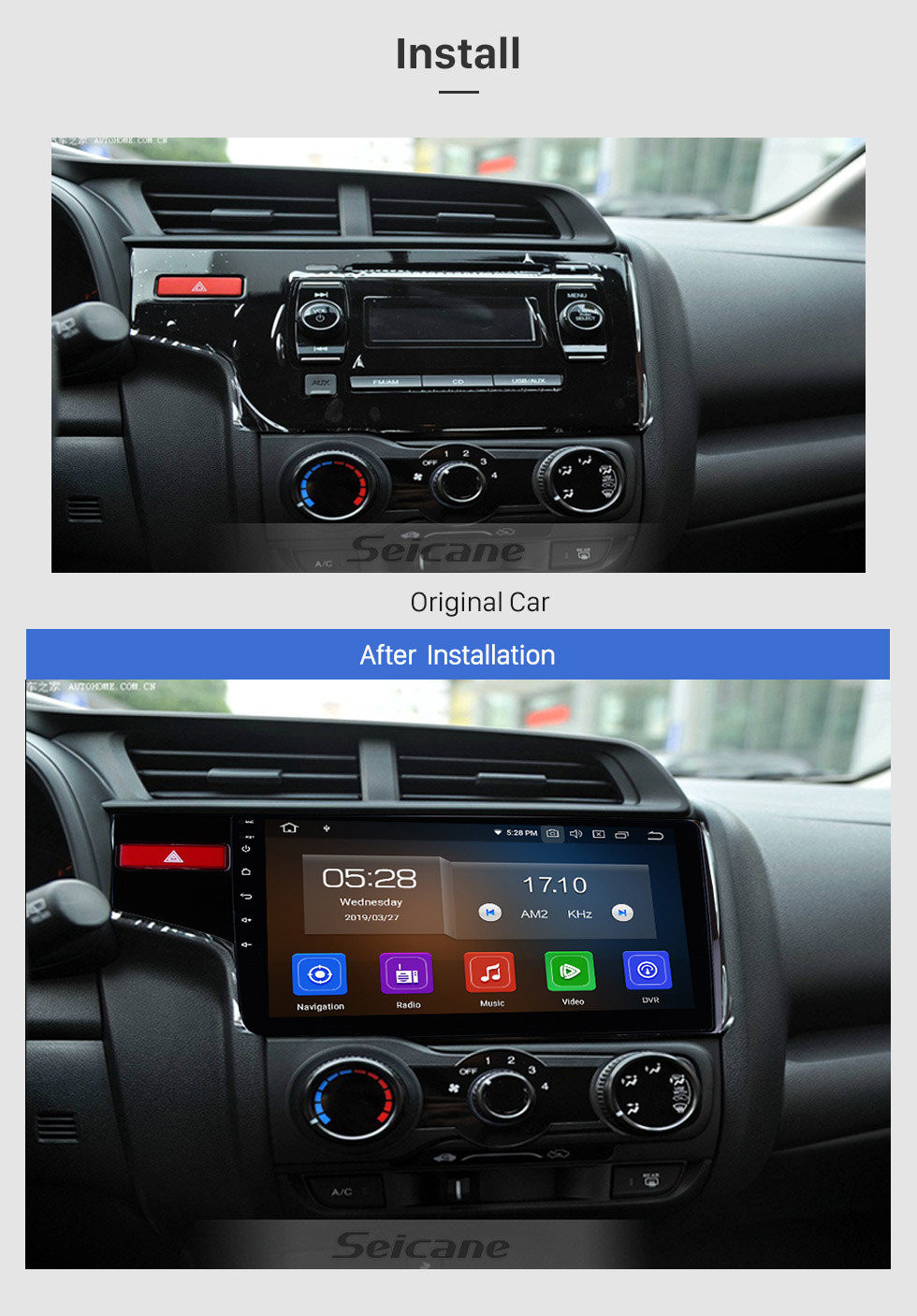 Seicane 10.1 Inch OEM Android 11.0 Radio Capacitive Touch Screen For 2014 2015 Honda FIT Support WiFi Bluetooth GPS Navigation system TPMS DVR OBD II AUX Headrest Monitor Control Video Rear camera USB SD