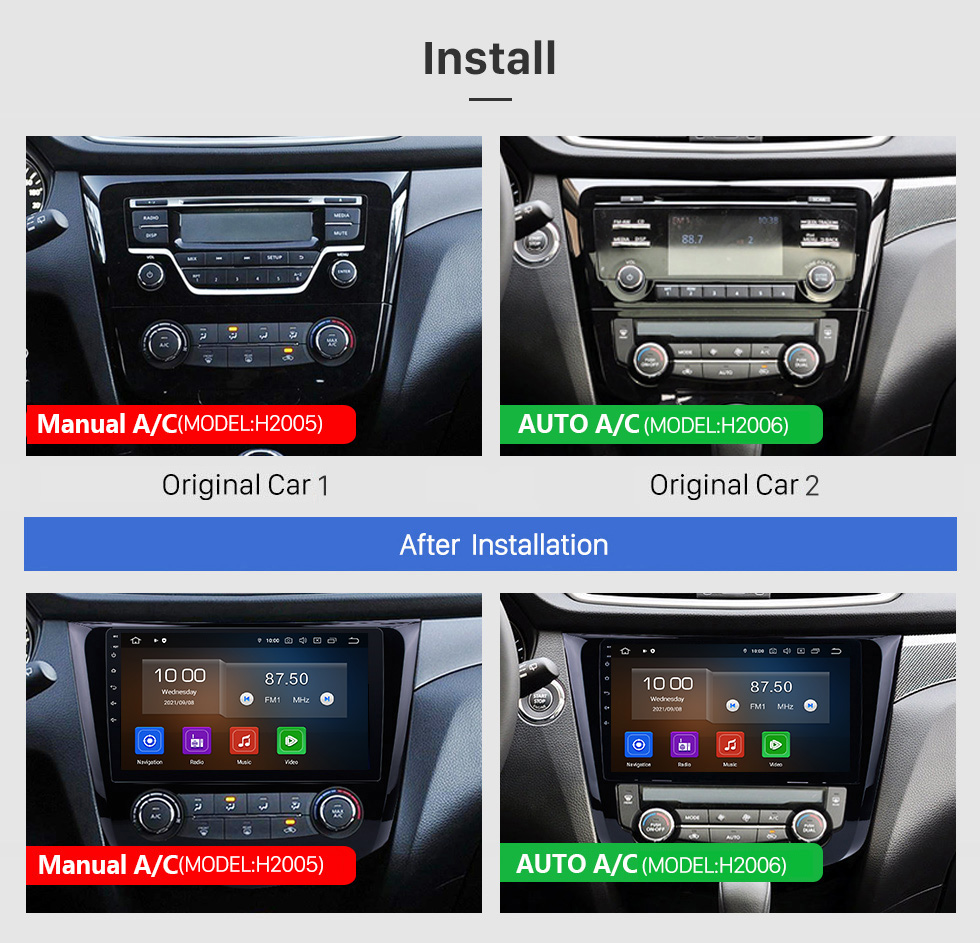 Seicane 10.1 pouces Pour 2014 2015 2016 Nissan Qashqai Android 12.0 Système de navigation GPS Radio avec Bluetooth TPMS USB AUX 3G / 4G WIFI Commande au volant