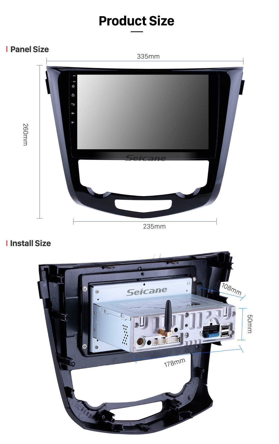 Seicane 10,1 pouces pour 2014 2015 Nissan X-TRAIL Android 12.0 HD à écran tactile Radio GPS Navigation Bluetooth Prise en charge USB OBD2 WIFI Lien vidéo miroir DVR Commande au volant